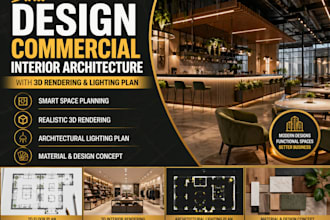 design commercial interior architecture with 3d rendering and lighting plan