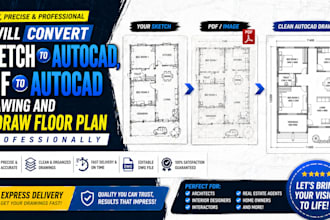 convert sketch to autocad PDF to autocad drawing and redraw floor plan well