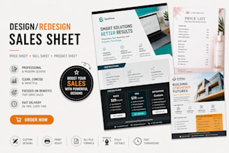 design product sales sheet redesign price sheet, sell sheet, design price sheet