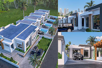 design 3d architectural exterior render of house commercial building rendering