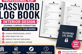design KDP password log book interior, journal and ebook formatting