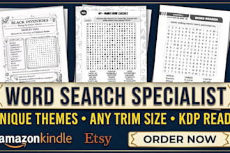 design custom word search puzzle books for amazon KDP with unique themes