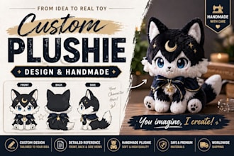design and handcraft a unique custom plushie from your idea