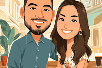 create professional caricatures for couples or wedding gift