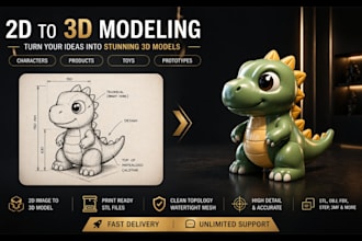 convert your 2d character design into a 3d model, 2d to 3d model for printing