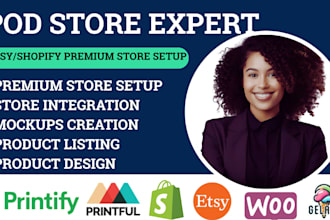 setup shopify etsy print on demand store or website using printful