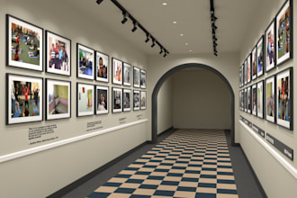 design 3d museum, art gallery, exhibition hall, theatre hallway, cultural space