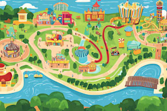 create custom event map tourist map city map  fantasy map illustration land mark