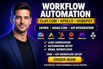 setup clay com, hubspot, apollo, zapier, make com API workflows