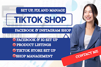 setup tiktok shop, facebook shop, instagram shop, meta ads for shopify marketing