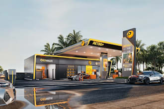 rebrand 3d gas station, petrol station,fuel station,car service, minimart render