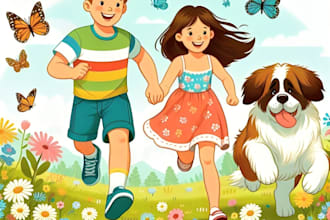 illustrate a childrens story book with colorful cartoon art