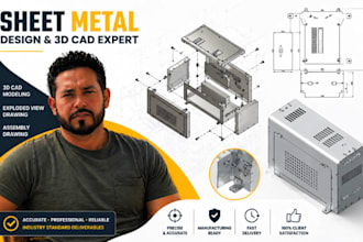 exploded view drawing, mechanical sheet metal design, 3d cad , assembly drawing
