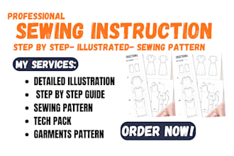 write step by step custom sewing instruction for your pattern and illustrations