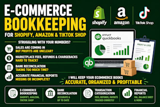 do ecommerce bookkeeping, quickbooks for shopify amazon tiktok shop