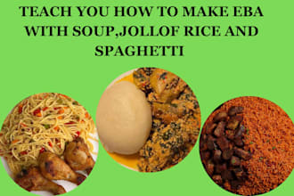 do eba with egusi and jollof rice with spaghetti