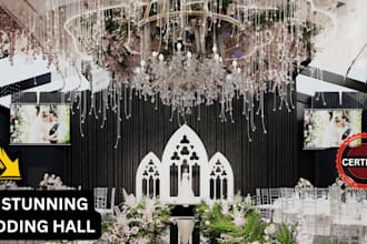 design 3d wedding hall, wedding space, event space interior design