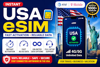 activate USA esim att t mobile with unlimited data fast setup