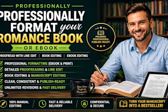 professionally format or proofread fiction books, erotic, romance book or ebook