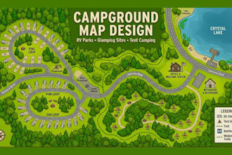 draw campground map for rv park, glamping site and tent layout