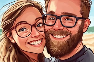 create professional caricatures for couples or wedding gift