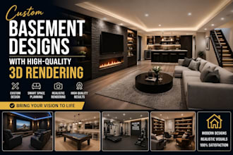 create custom basement designs with high quality 3d rendering