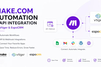 build make com automation and API integrations for vtiger and espocrm, suite crm