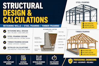 design retaining walls, steel and timber framing with calculations
