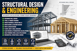 design retaining walls, steel and timber framing with calculations