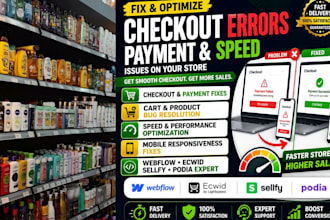 fix webflow ecwid sellfy podia checkout errors, payment issues and speed bugs
