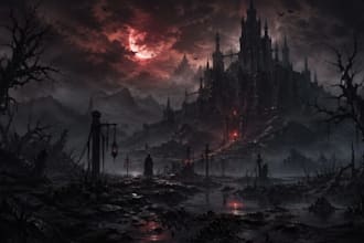 create your dark, background, concept art  horror landscape cinematic fear look
