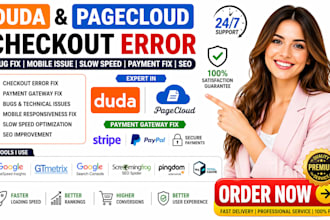 duda pagecloud checkout error bug mobile issue slow speed payment fix seo