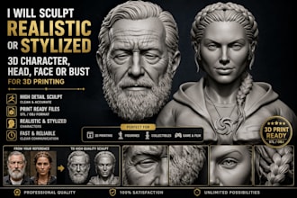 sculpt 3d realistic stylized 3d character 3d head 3d face bust for 3d printing