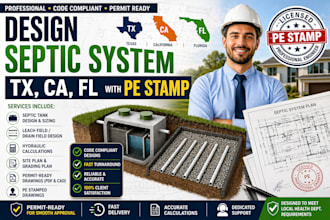 design tx ca fl septic system with pe stamp for city permit