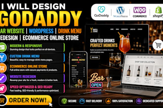 godaddy bar drink menu ecommerce online store wordpress website design redesign