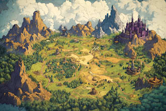 draw a fantasy map with digital watercolors