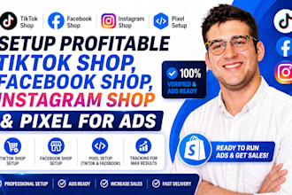 setup profit tiktok shop, facebook shop, pixel tiktok dropshipping shop for ads