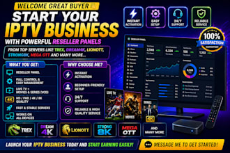 provide unlimited reseller panel,b1g,sup, trex, dream 4k,lion ott, strong8k,mega