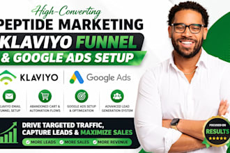 setup peptide klaviyo email marketing funnel and google ads for peptide website