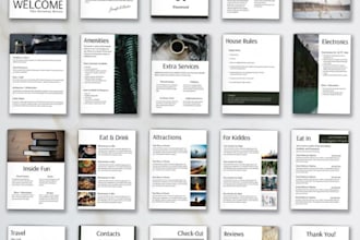 design a hotel style guest welcome booklet, house manual for short term rentals