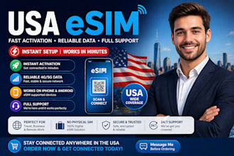 activate USA esim with instant setup, unlimited data,t mobile support