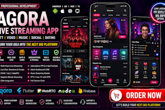 develop agora live streaming app video music streaming website ott app flutter