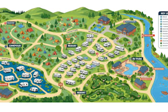 design 2d 3d campground map, rv park map, resort map and vector site map