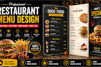 design restaurant menu, food flyer, and menu board design