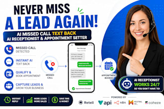 set up ai missed call text back, ai receptionist system, ai appointment setter