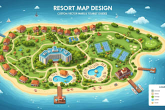 design resort map, hotel site map, vector map and tourist map design