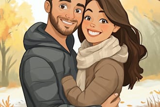 draw awesome christmas caricature couple
