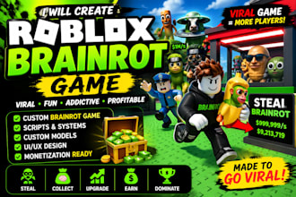 develop a roblox brainrot game with scripts, ui, and models with custom assets