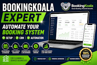 set up bookingkoala website, booking form, automation and CRM