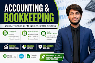 monthly bookkeeping, qbo online, bank reconciliation, and finance